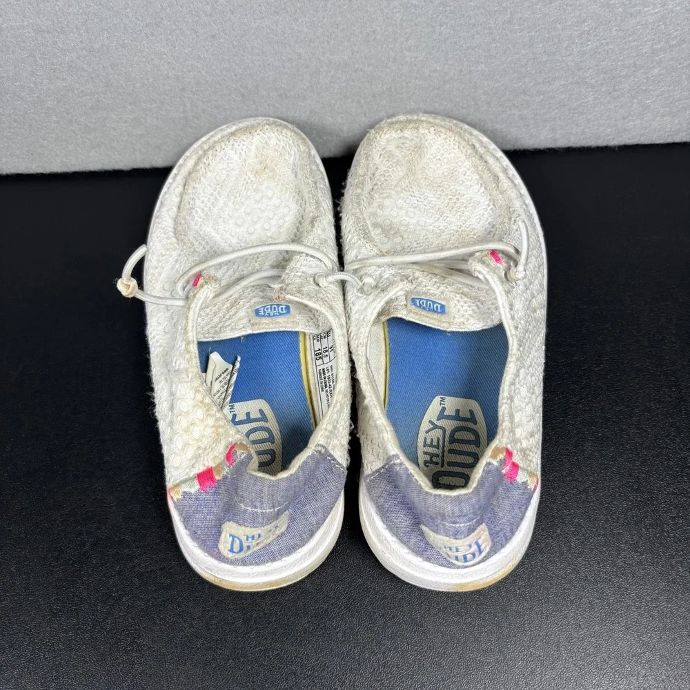 HEYDUDE Wendy Boho Crochet White Shoes Girls Youth Size 12 Kids Low Top Slip On